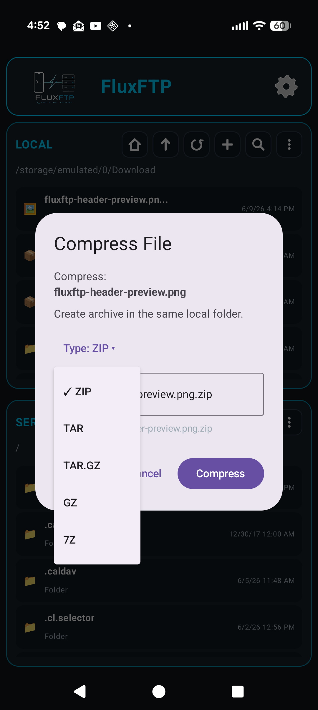 archive options